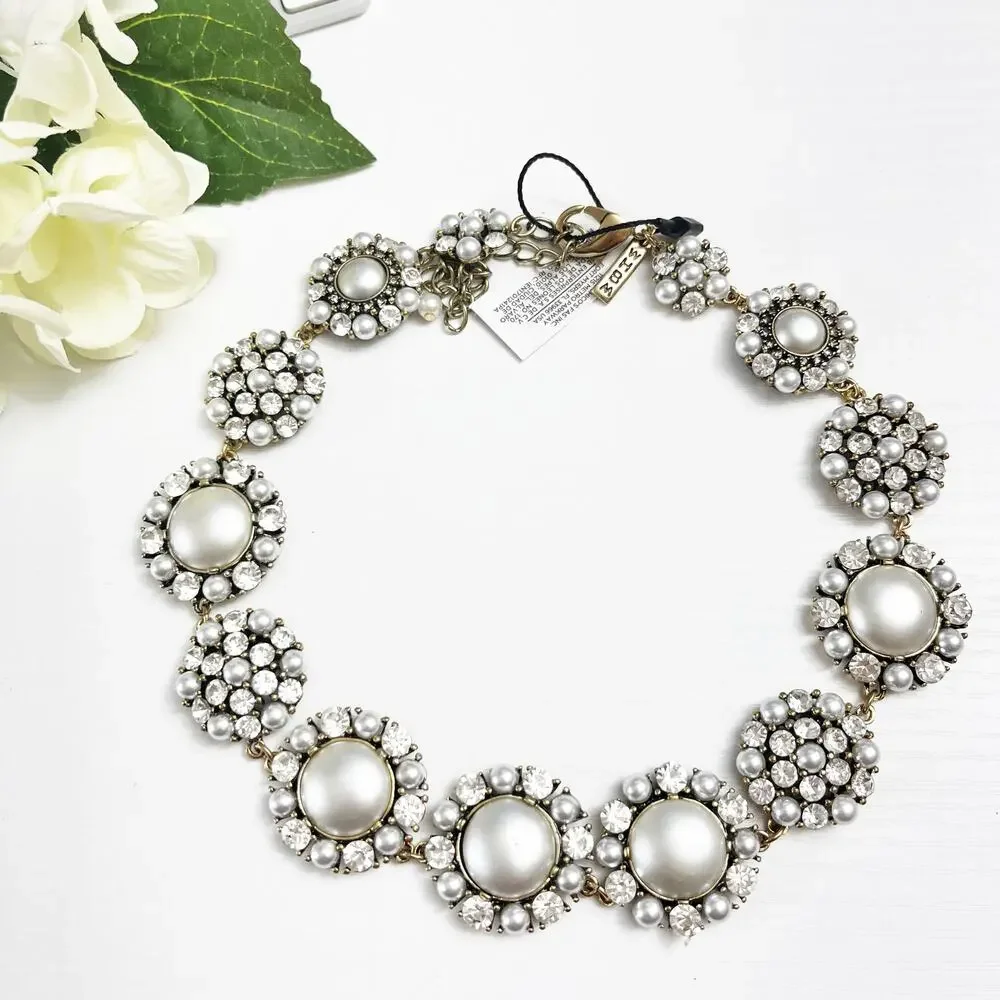 NEW White House Black Market Faux Pearl & Rhinestone Statement Necklace
